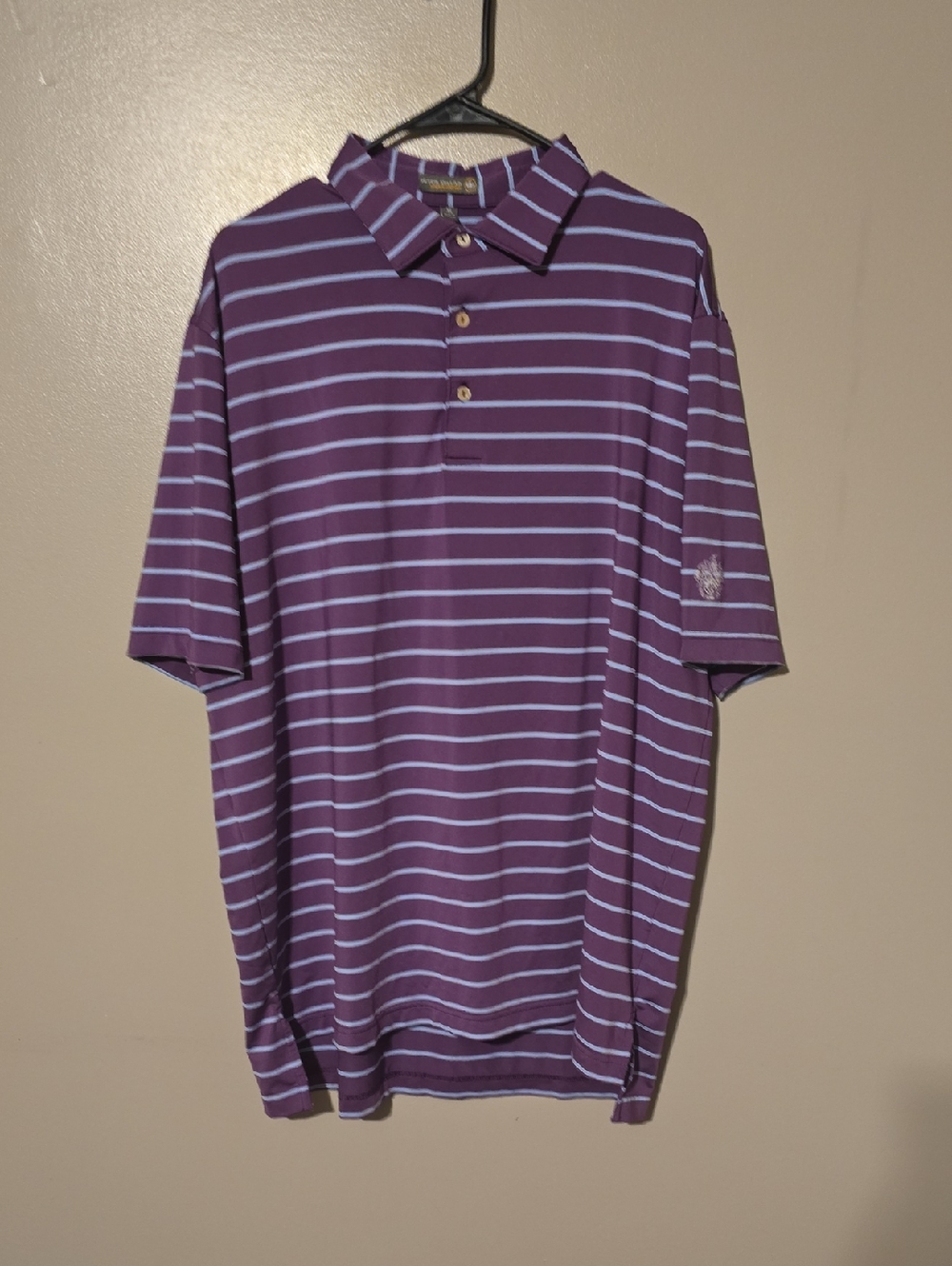 Peter Millar Golf Polo Shirt Purple Blue Stripes Mens Size XL